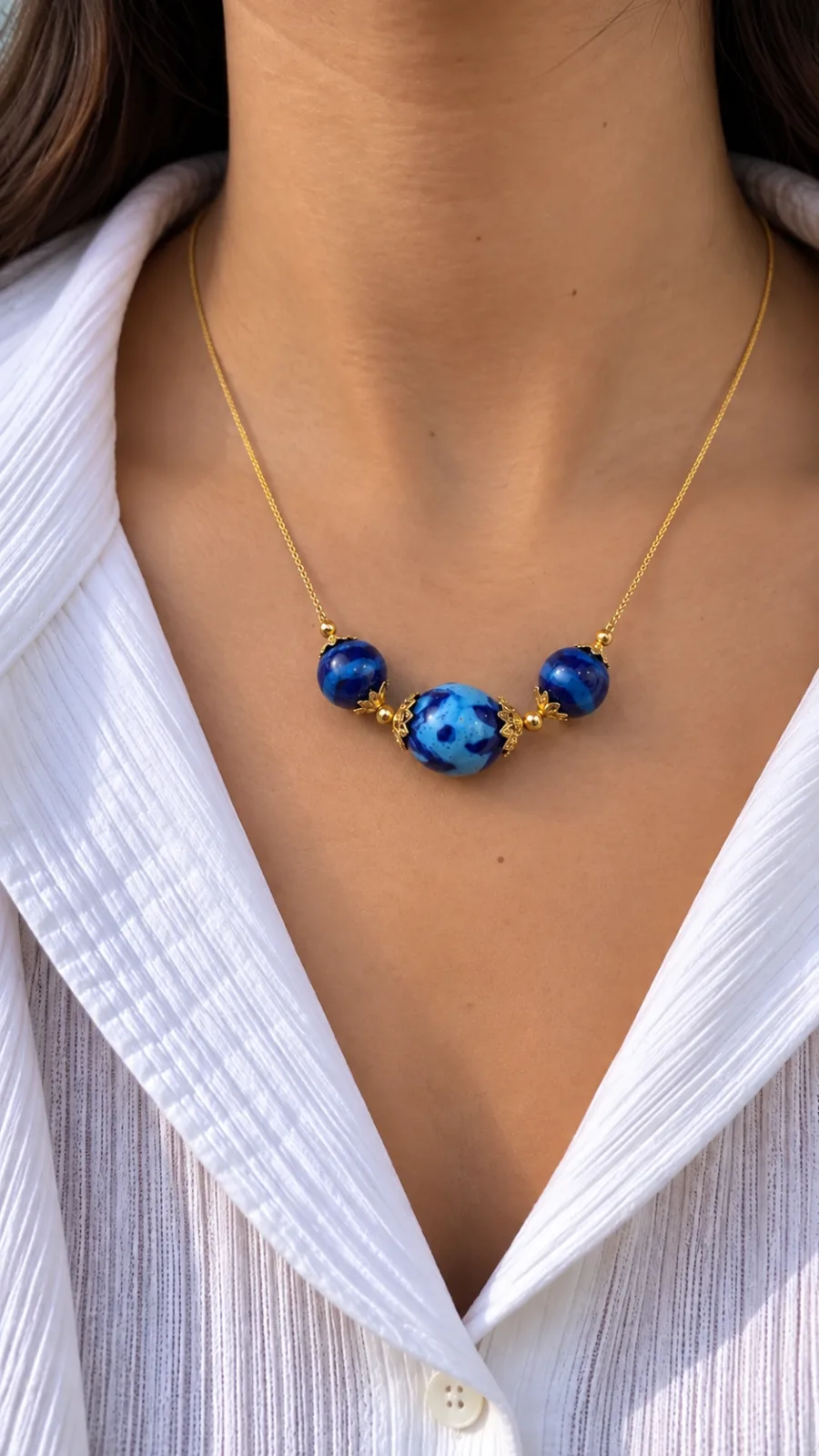 Indigo Flower Blue Pottery Pendant