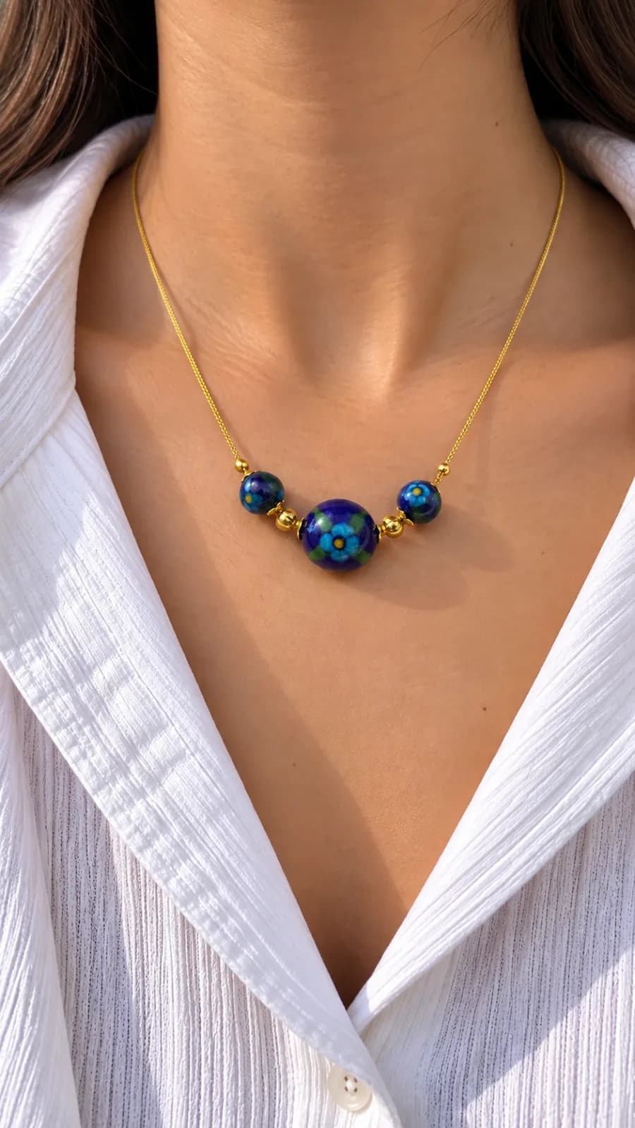 Indigo Round Flower Blue Pottery Pendant